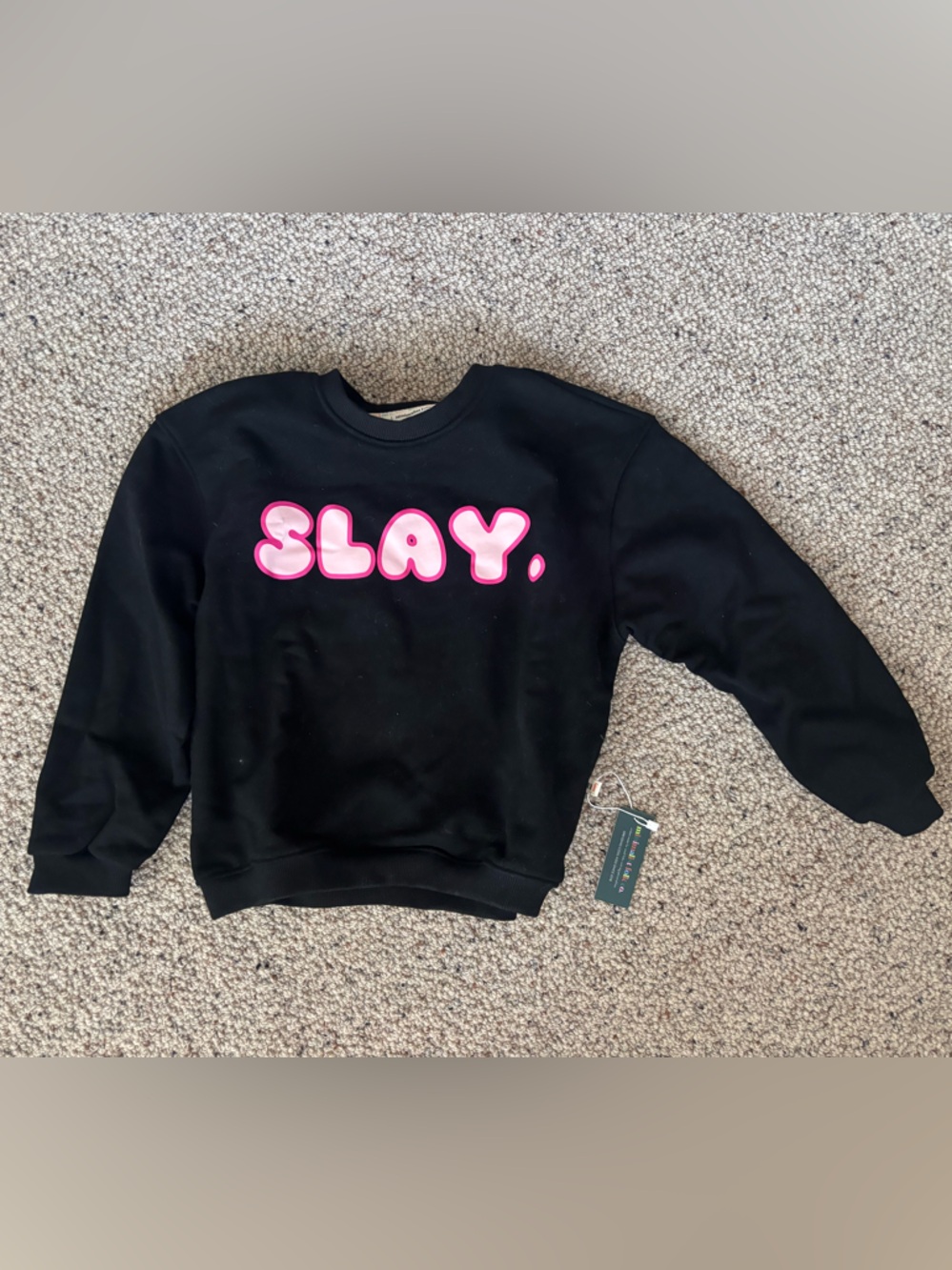 Kids Black Sweatshirt with Pink "SLAY" Graphic